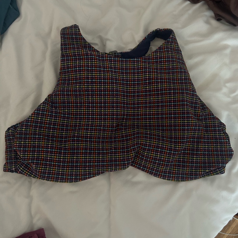 Athleta 36D/DD plaid high neck swim top
